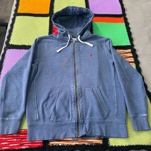 Polo Ralph Lauren Full Zip Up Hoodie Heavyweights Minor Distressed blue Large